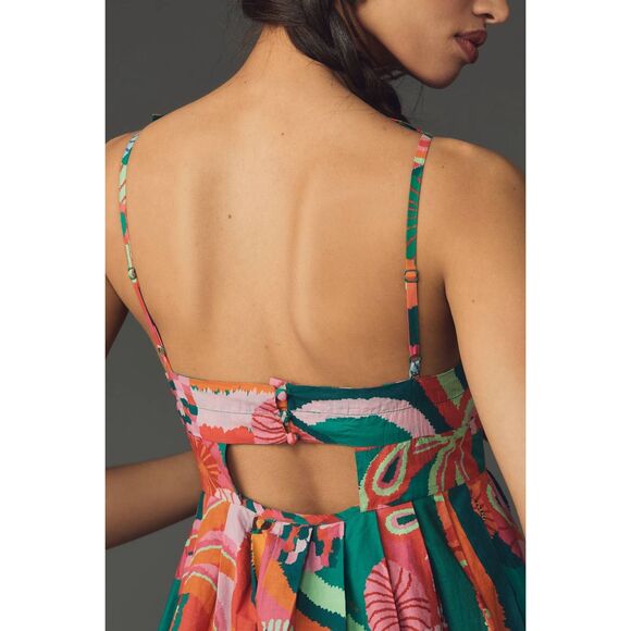 NWT Farm Rio X Anthropologie Pleated Palm Floral Midi Dress Multicolor $238 - Picture 4 of 11
